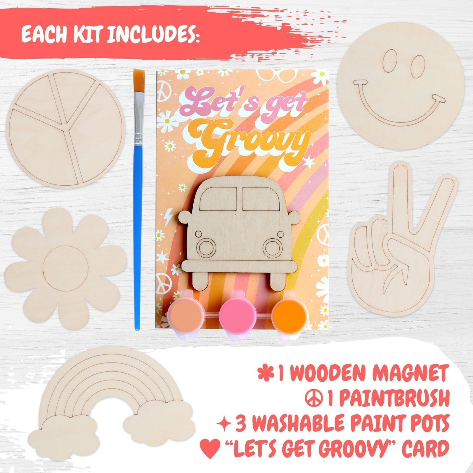 BOIKOKY 12 Pack Pre-Packaged Groovy Party Favors, Wooden Retro Cutouts