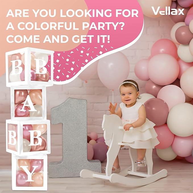 Baby Shower Boxes with Letters White Boxes with Rose Gold Dusty Pink