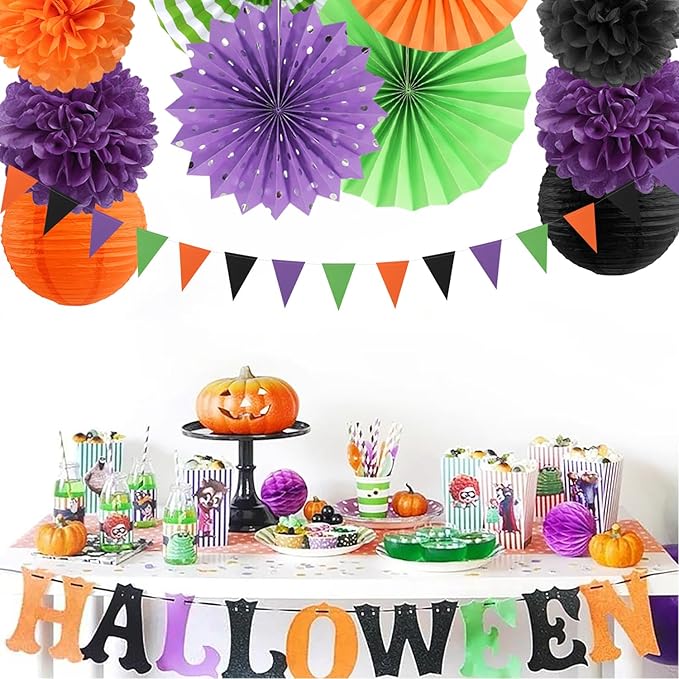 Black Purple Orange Green Halloween Party Decorations 20pcs Paper