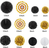 Black Gold Party-Decoration Graduation Banner - 14pcs Kits Cap