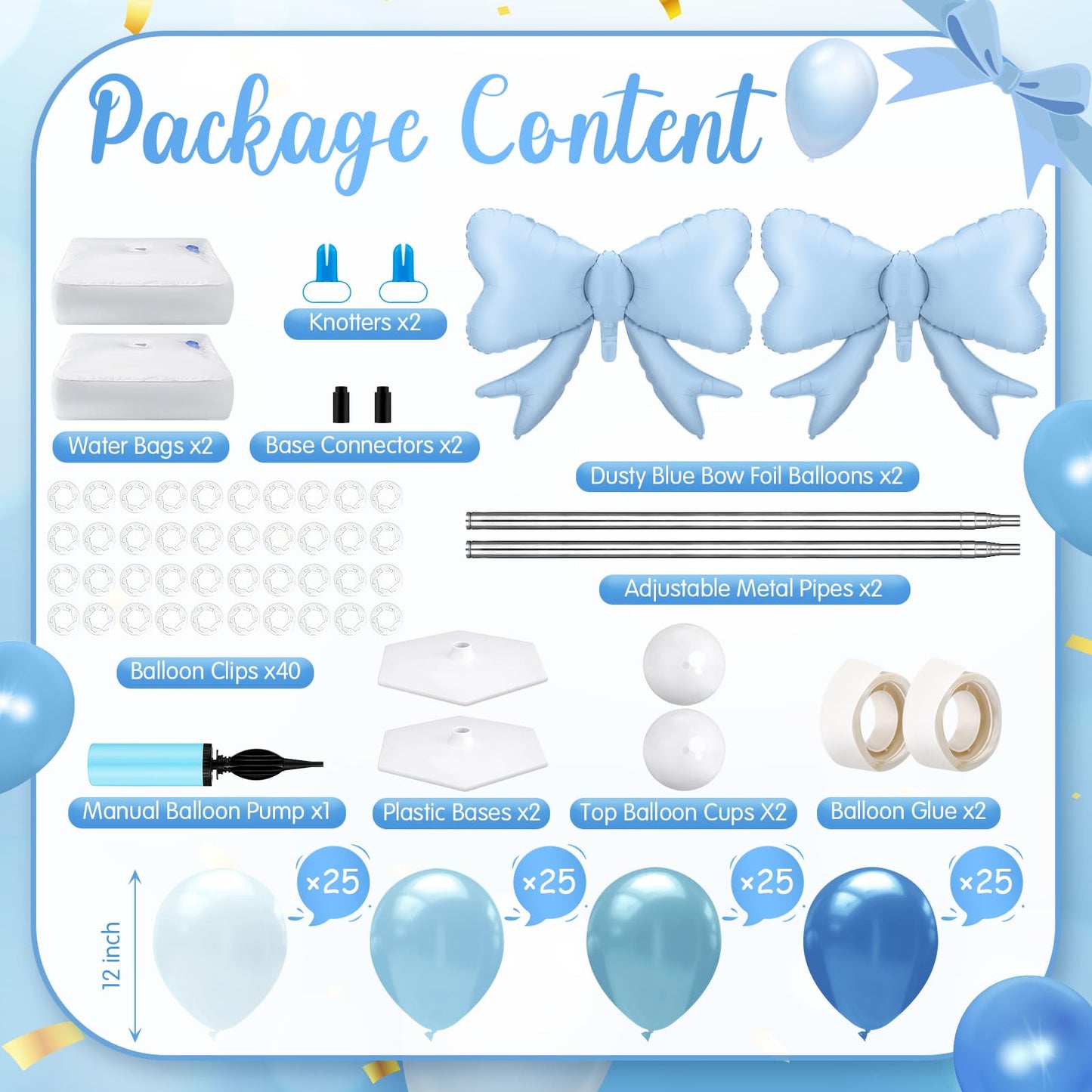 Kasyat Dusty Blue Bow Balloon Column Stand Kit Retro Baby Blue Balloon