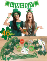 46 Pcs St.Patricks Day Party Accessories Favor Set Shamrock Glasses
