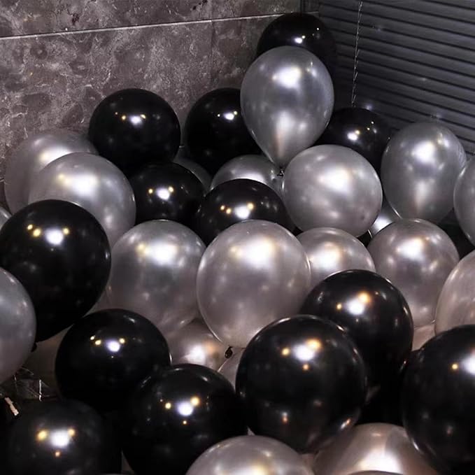 Black and Silver Balloons, 67pcs 12 Inch Metallic Silver and Black