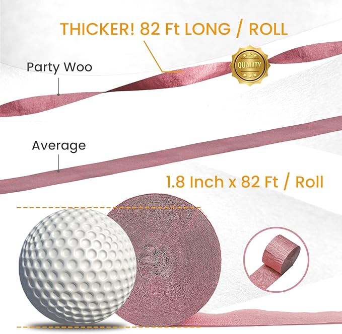 PartyWoo Rose Gold Crepe Paper Streamers 6pcs 492ft Pack of Metallic