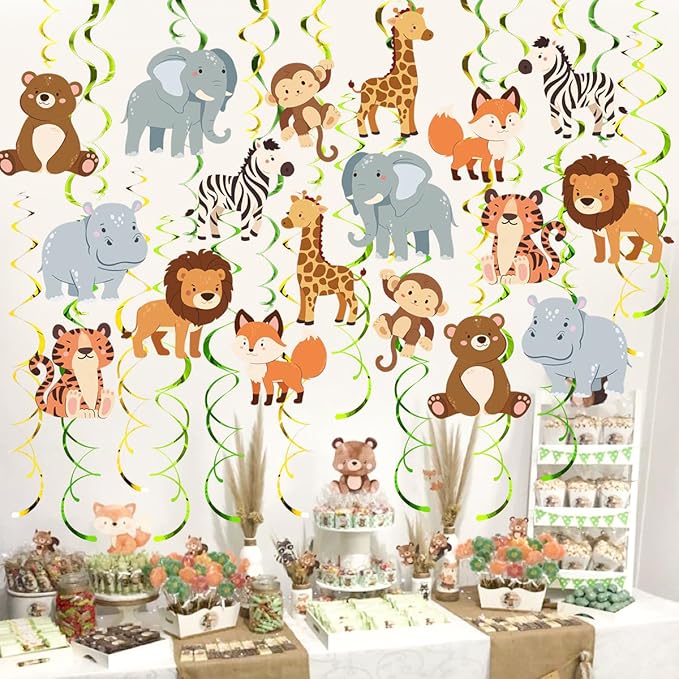 Safari Animal Party Streamers 48 Pcs Jungle Theme Hanging Swirl