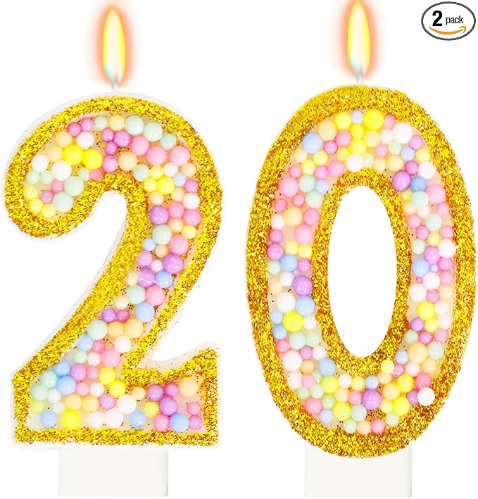 20th Birthday Candle for Cake, Colorful Macaron Numeral Candles for