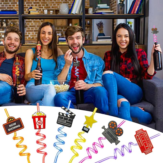 Movie Night Supplies 30 Pack Drinking Straws Bendable Movie Theme