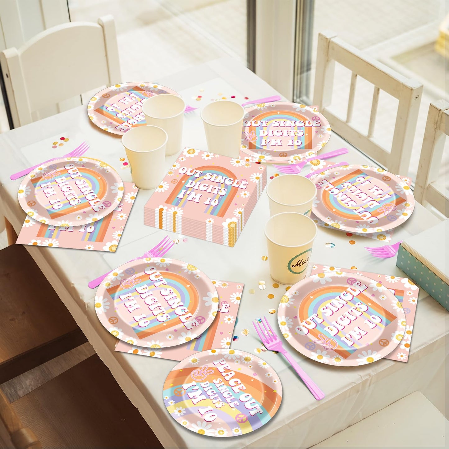 ojustbeok 96PCS Peace Out 10th Birthday Decorations for Girl 10th