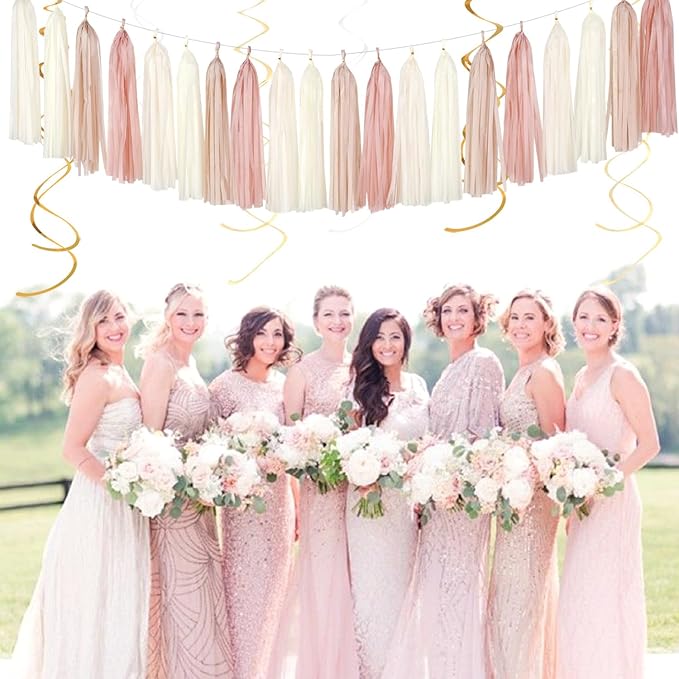 Champagne-Gold Beige Boho Party-Decorations Tassel-Garland - 20pc