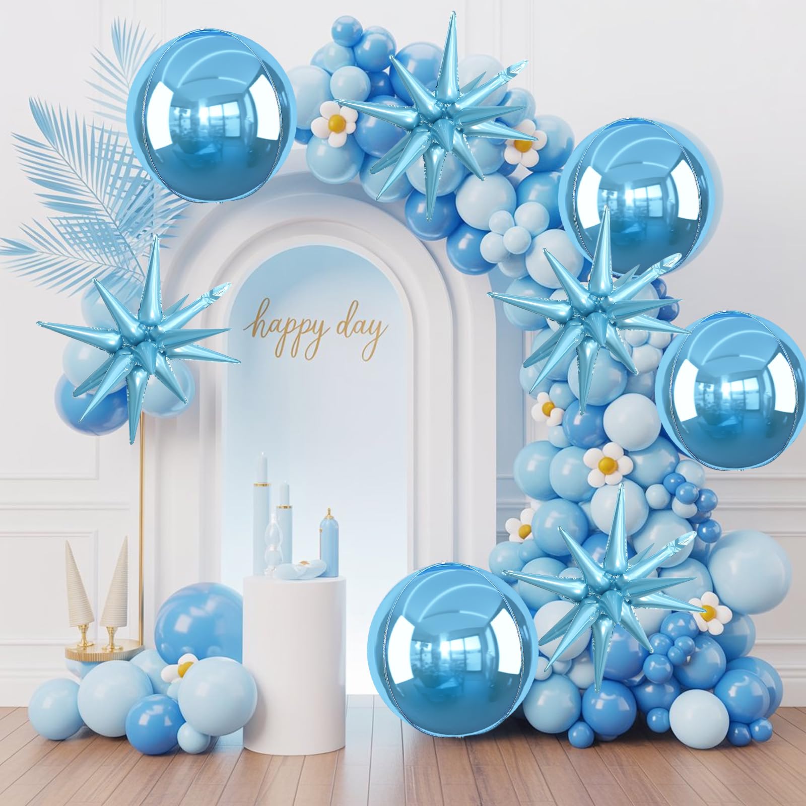 6Pcs Blue Foil Balloons,22Inch Light Blue 4D Round Ball Balloon and