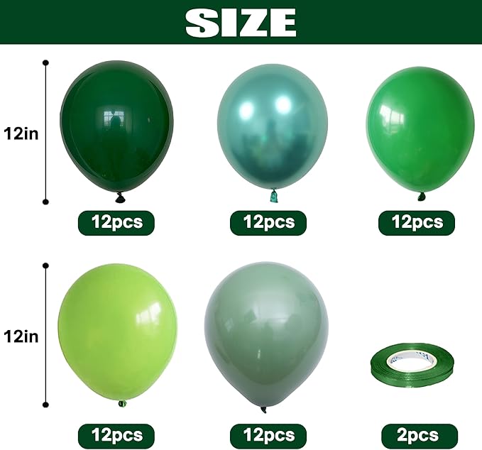 Togvu Green Balloons, 60 Packs 12 Inch Different Shades Dark Emerald