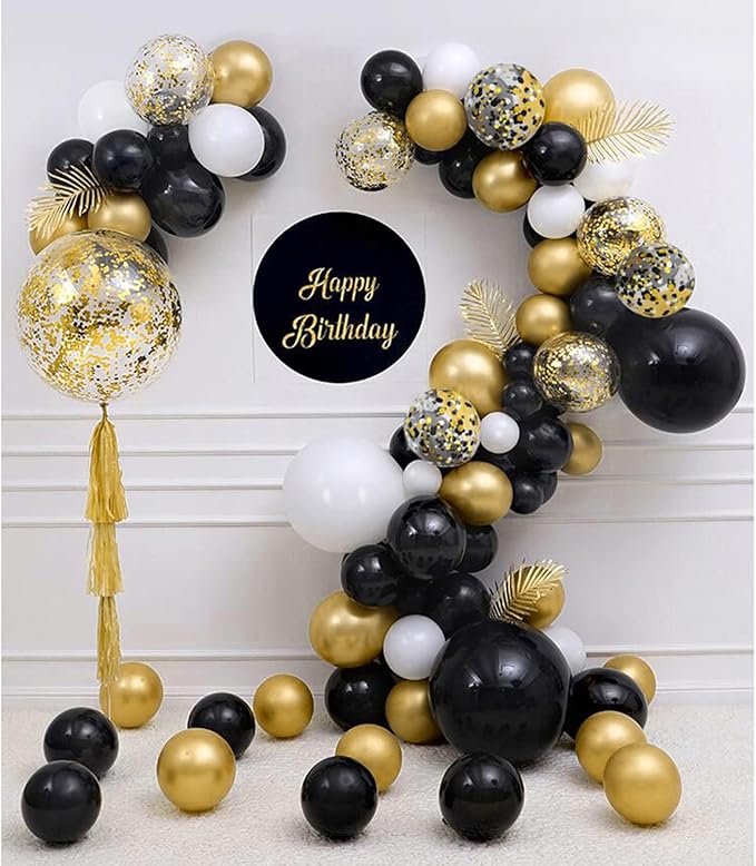 Zesliwy Black Gold Confetti Balloons 50 pack - 12 Inch Gold White and