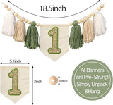 Wild One 1st Green White Highchair Banner Handmade Wood Bead Tassel