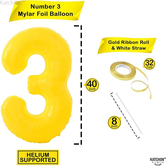 KatchOn, Big, Yellow 3 Balloon Number - 40 Inch | Yellow Three