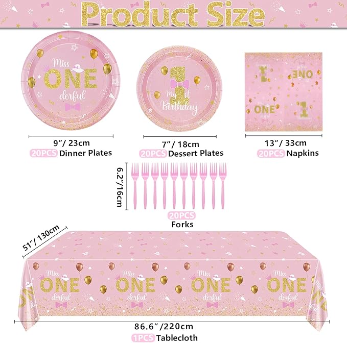 Miss Onederful Birthday Decorations Pink Gold Party Plates Napkins