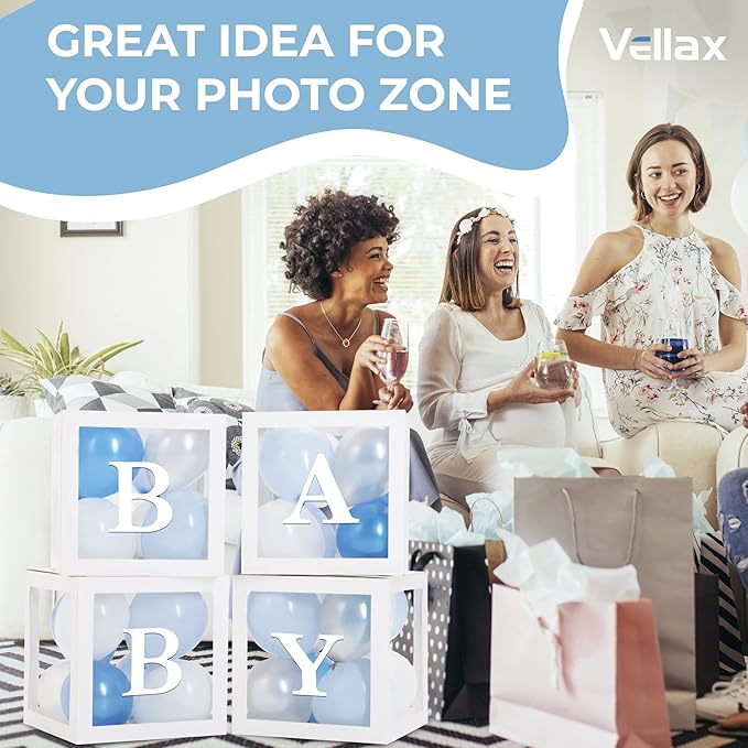 Baby Shower Boxes with Letters – White Boxes with Blue, Silver &