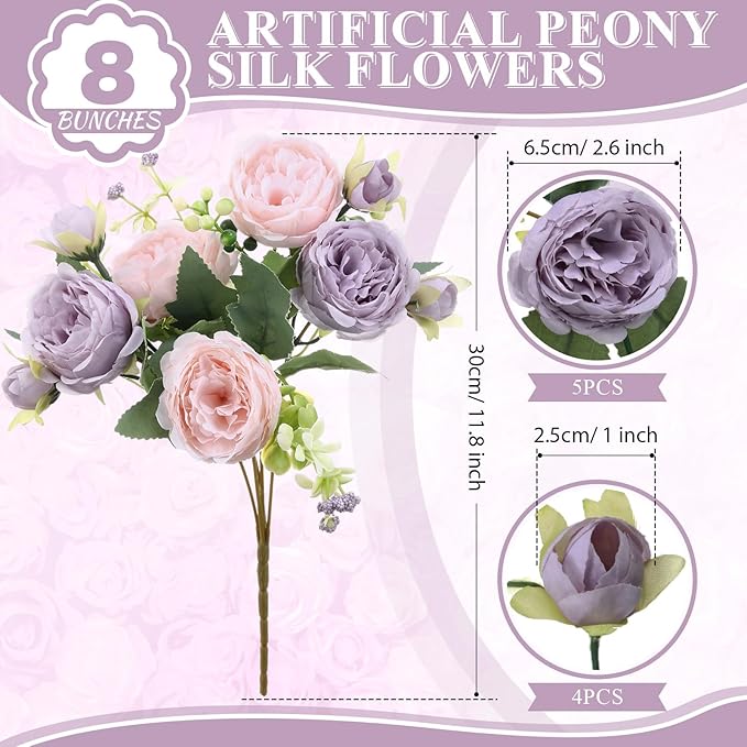 8 Bundles Artificial Peonies Flowers Boho Faux Flowers Arrangements #8