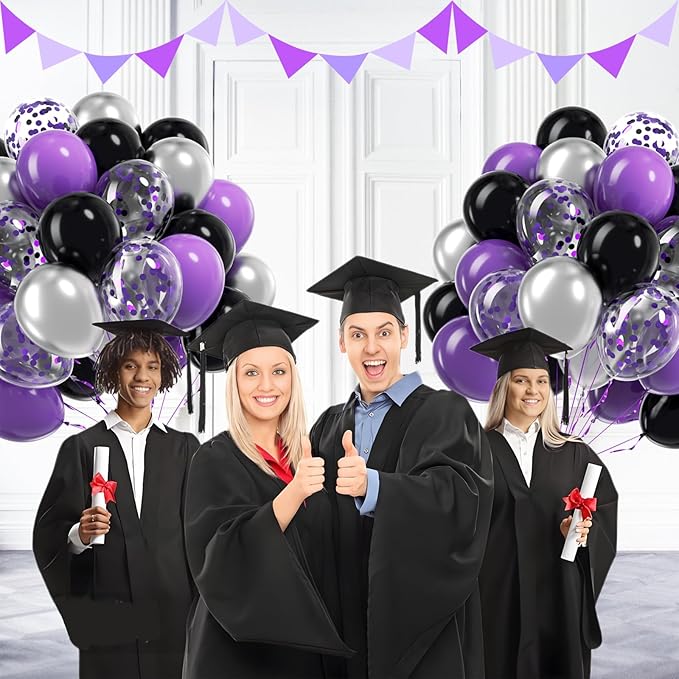 60pcs Purple and Black Balloons 12inch, Purple and Silver Balloon
