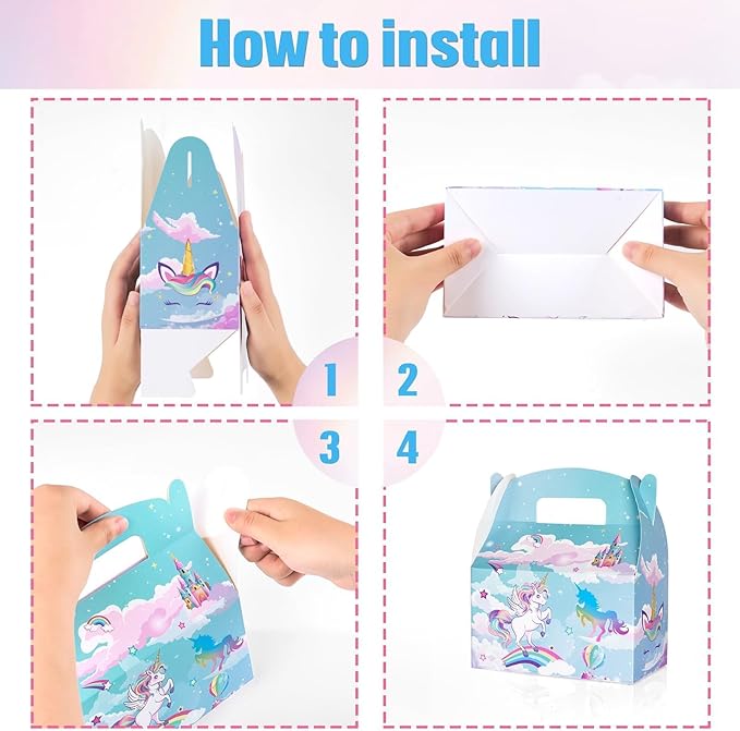 WERNNSAI Unicorn Party Favor Boxes - 12 Pcs Rainbow Unicorn Gift