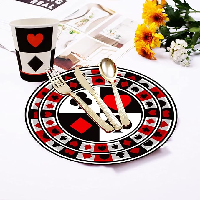 50Pcs Poker Party Supplies 9 Playing Card Dinner Plates 7 Casino