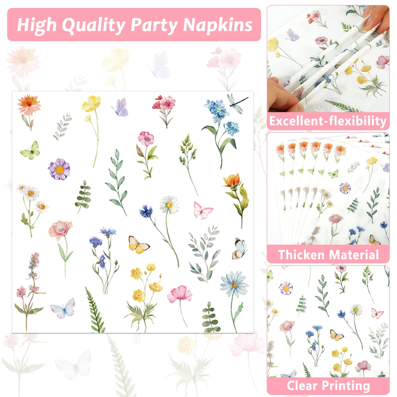 QOUBAI Wildflower Oval Plates and Napkins Floral Paper Platters