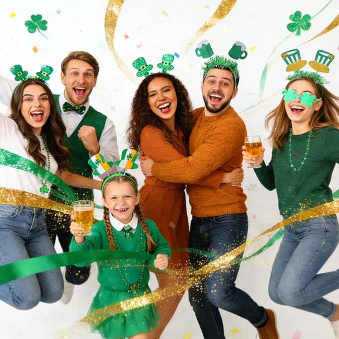 62pcs St Patricks Day Accessories Headbands Necklace Shamrock Beads