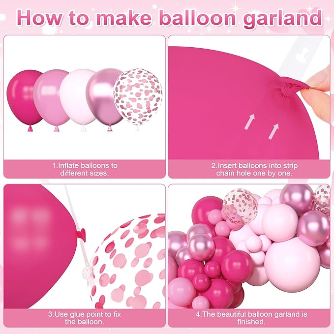 Amandir 153 Pcs Pink Balloon Arch Garland Kit, Different Sizes 18 12