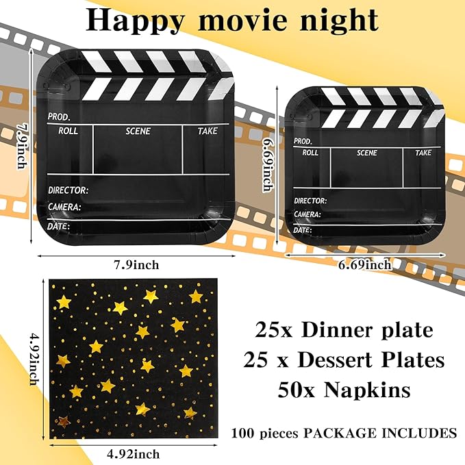 100 Pcs Movie Night Theme Party Supplies Serves 50 Movie Night
