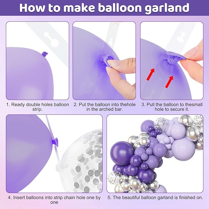 Amandir 153pcs Purple Balloon Garland Arch Kit, Different Sizes 18 12