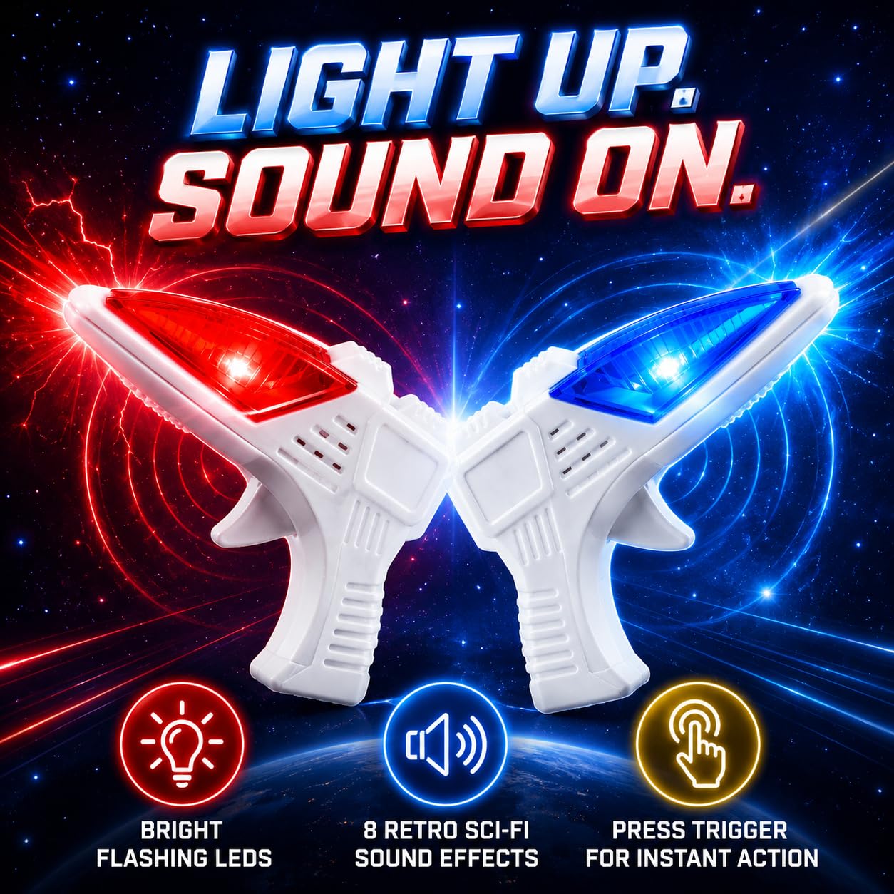 12 PK World's Smallest Space Guns - Mini Light Up Flashing Ray