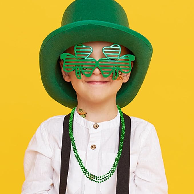 58Pcs St Patricks Day Party Favors with Shamrock Necklaces Glasses