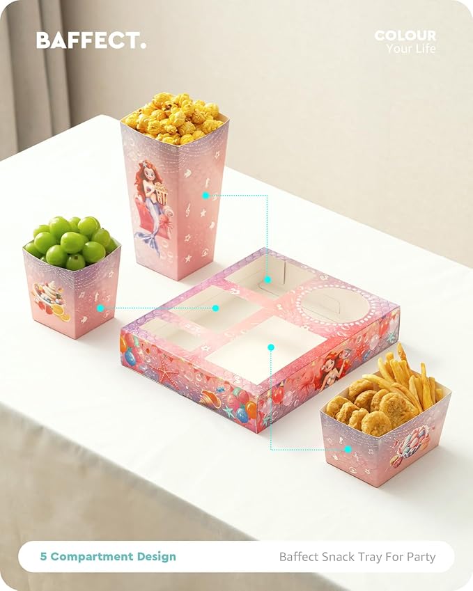 Movie Night Snack Trays 120 PCS Include 20 Mermaid Party Snack Trays