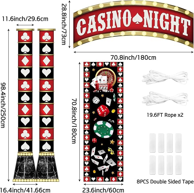 Casino Night Porch Banner Set 2PCs 41.66x98.4in Poker Signs with