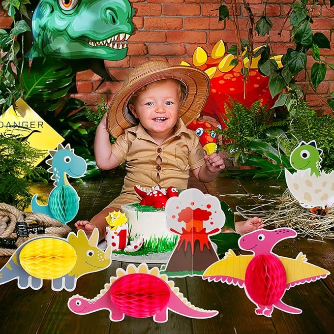 12 Pieces Dinosaur Party Honeycomb Centerpieces Table Decorations