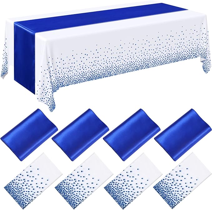 Breling 8 Pack Royal Blue Disposable Plastic Tablecloths and Satin