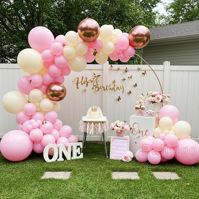 Pink Ivory Rose Gold Balloon Arch Kit Double Stuffed Light Pink