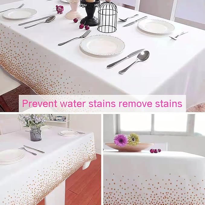 2 Packaging White and Rose Gold Plastic Tablecloth, 54 inch x108 inch