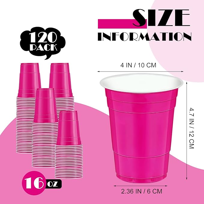 120 pcs 16 oz pink plastic cups Valentines Day plastic cups Hot pink