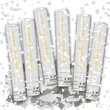 12" Silver & White Confetti Cannons - Party Poppers for Birthday Gradu