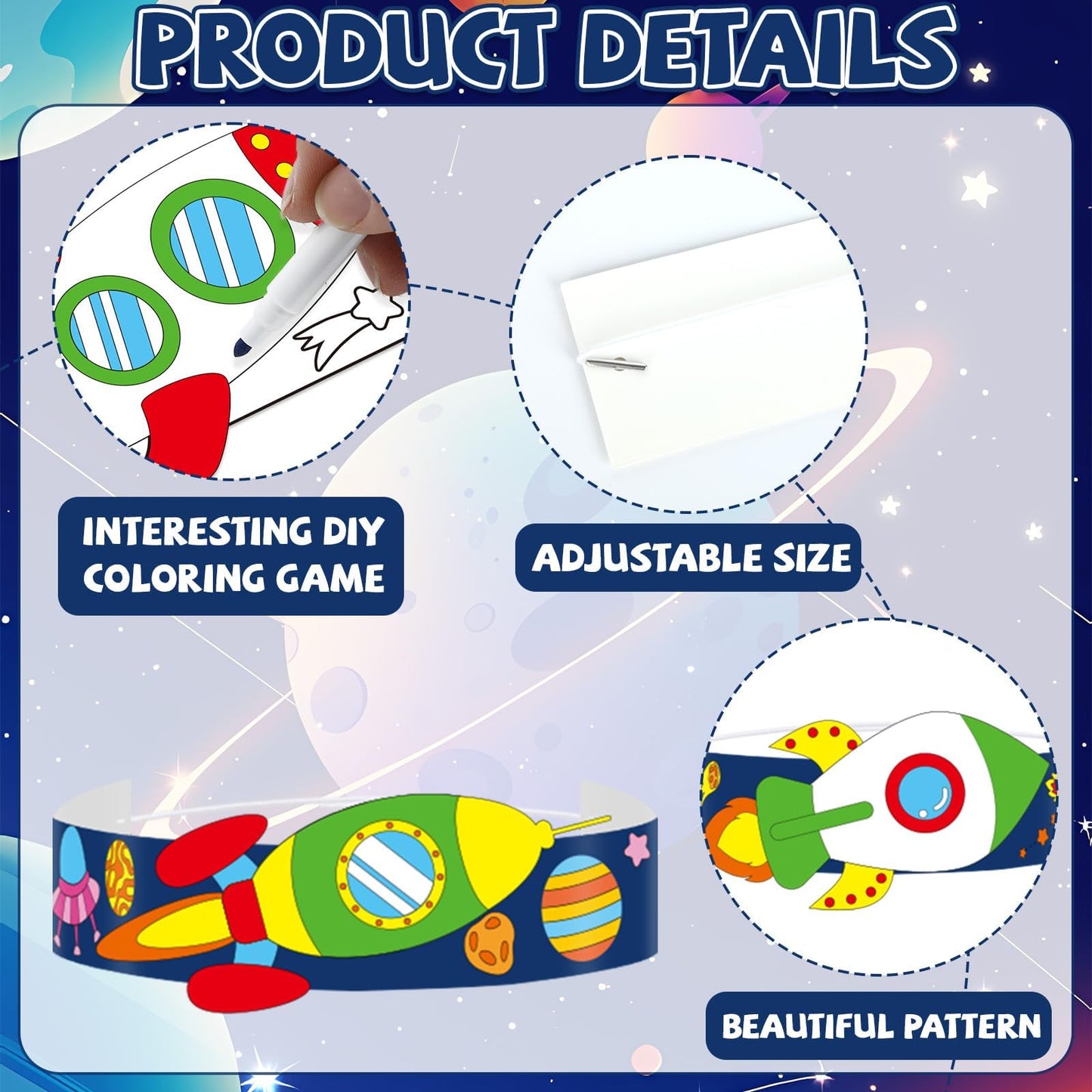 24 Sets Space Paper Headbands Craft Kits for Color Your Own