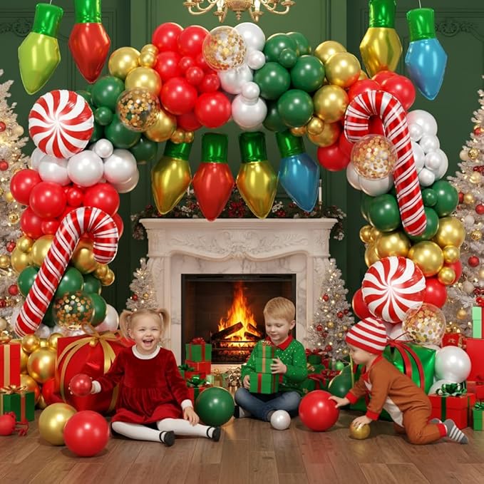 164Pcs Christmas Balloon Arch Garland Kit Xmas Red White Green Gold