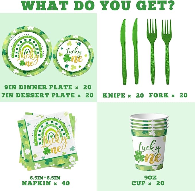 St Patrick'S Day Plates And Napkins Cups Decorations Set Lucky One