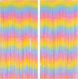 PIGETALE Pastel Rainbow Foil Fringe Curtains, 2Pcs 3.2x8.2ft Metallic