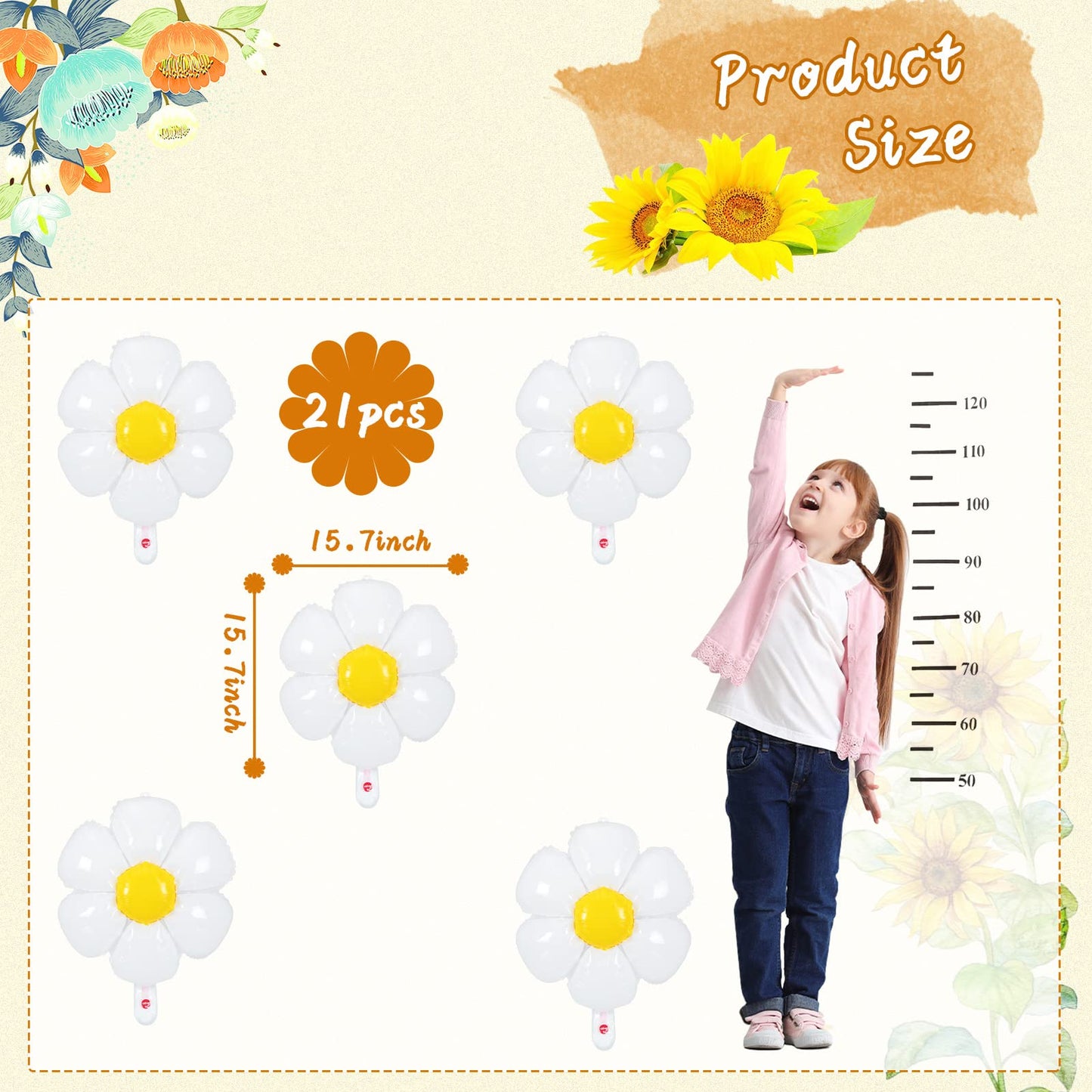 Sotiff 21 Pcs Flower Balloons Daisies Balloons White Groovy Flowe Whit