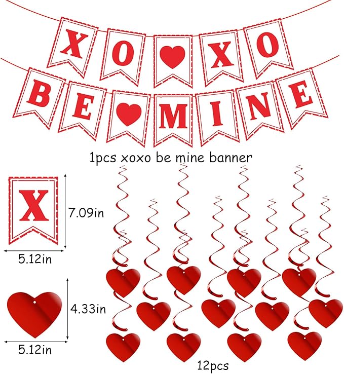 Galentines Party Decoration Valentines Day Heart Garland 25pcs Red