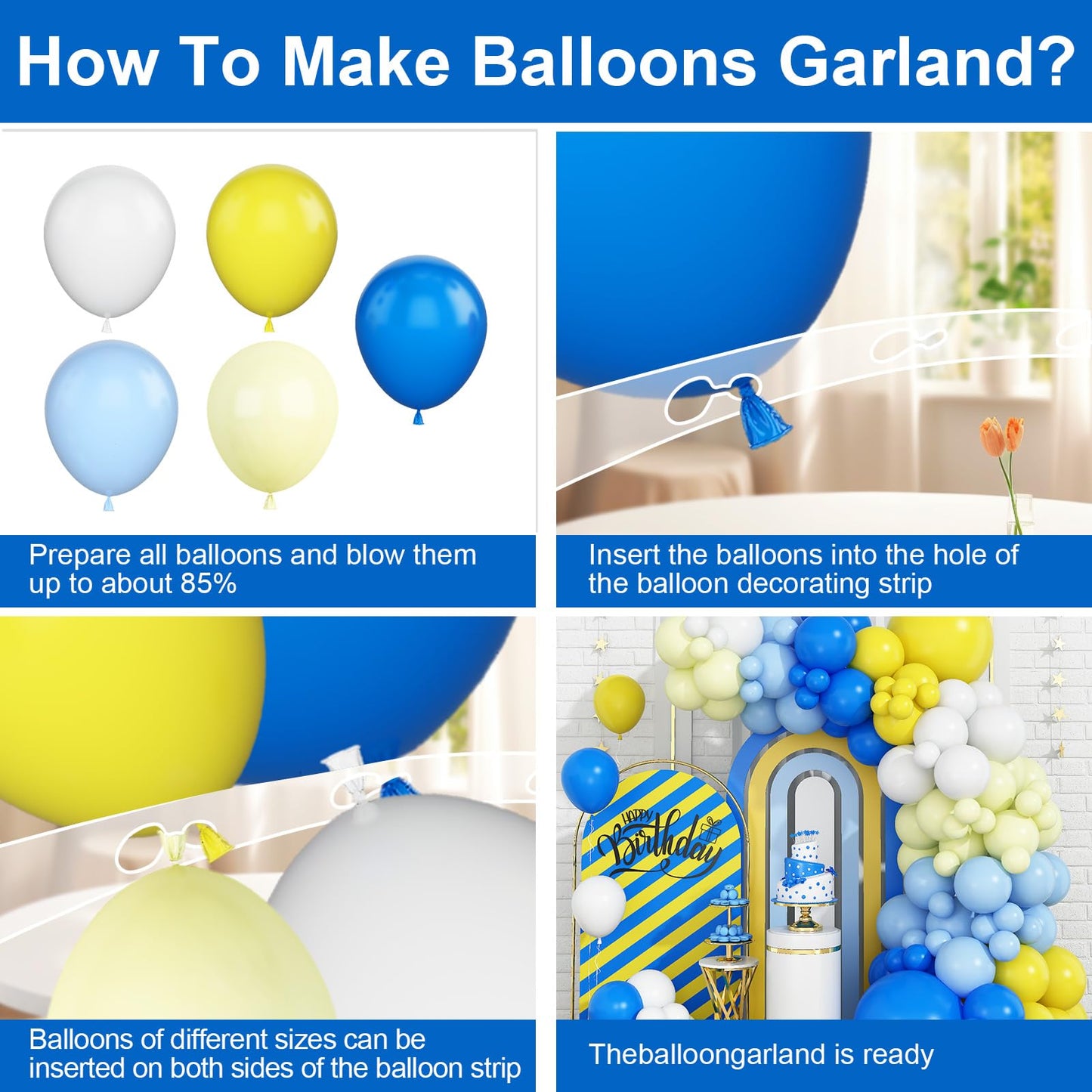 Blue and Yellow Balloon Arch Kit, Pastel Yellow Blue Lemon Balloon