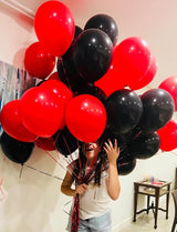 Red and Black Balloons - 12 Inch Red Black Latex Balloons Glitter