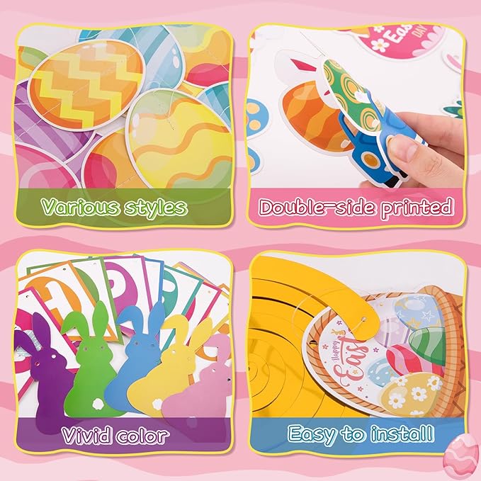 55 Pcs Easter Decorations Happy Easter Banner Hanging Decorations
