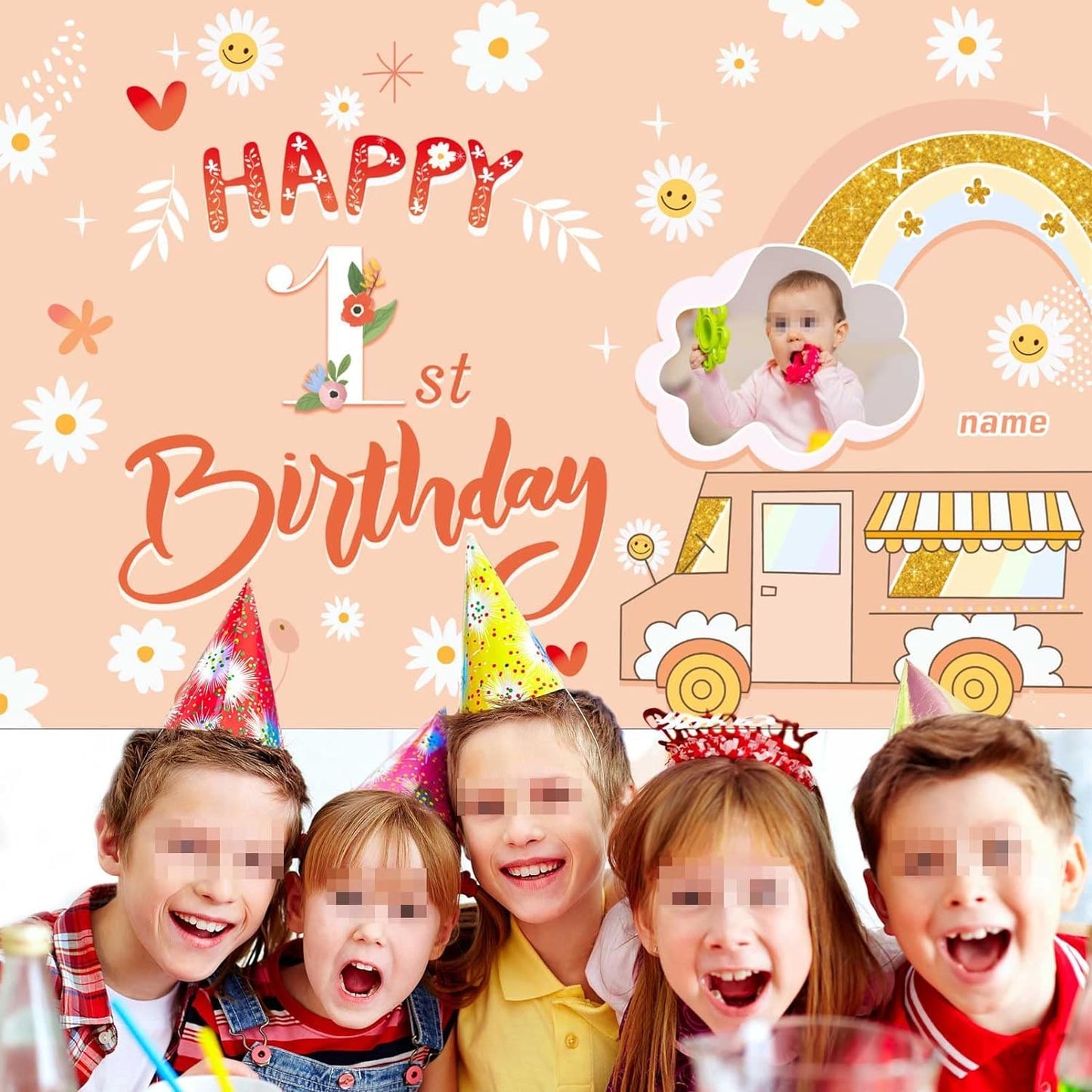 Dicodes Custom Groovy Hippie Happy Birthday Backdrop Retro Boho Girls