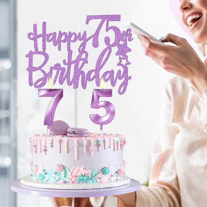 75th Birthday Decorations for Women Purple with 75th Birthday Sash